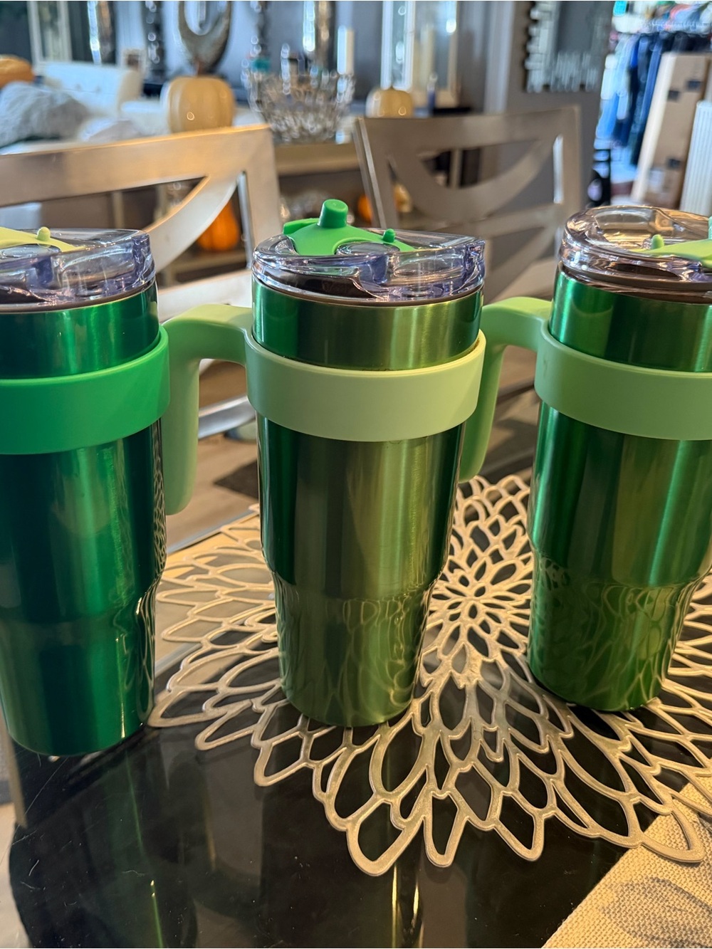 Green Insulated Travel Mug with Handle - Packable Party Drinkware